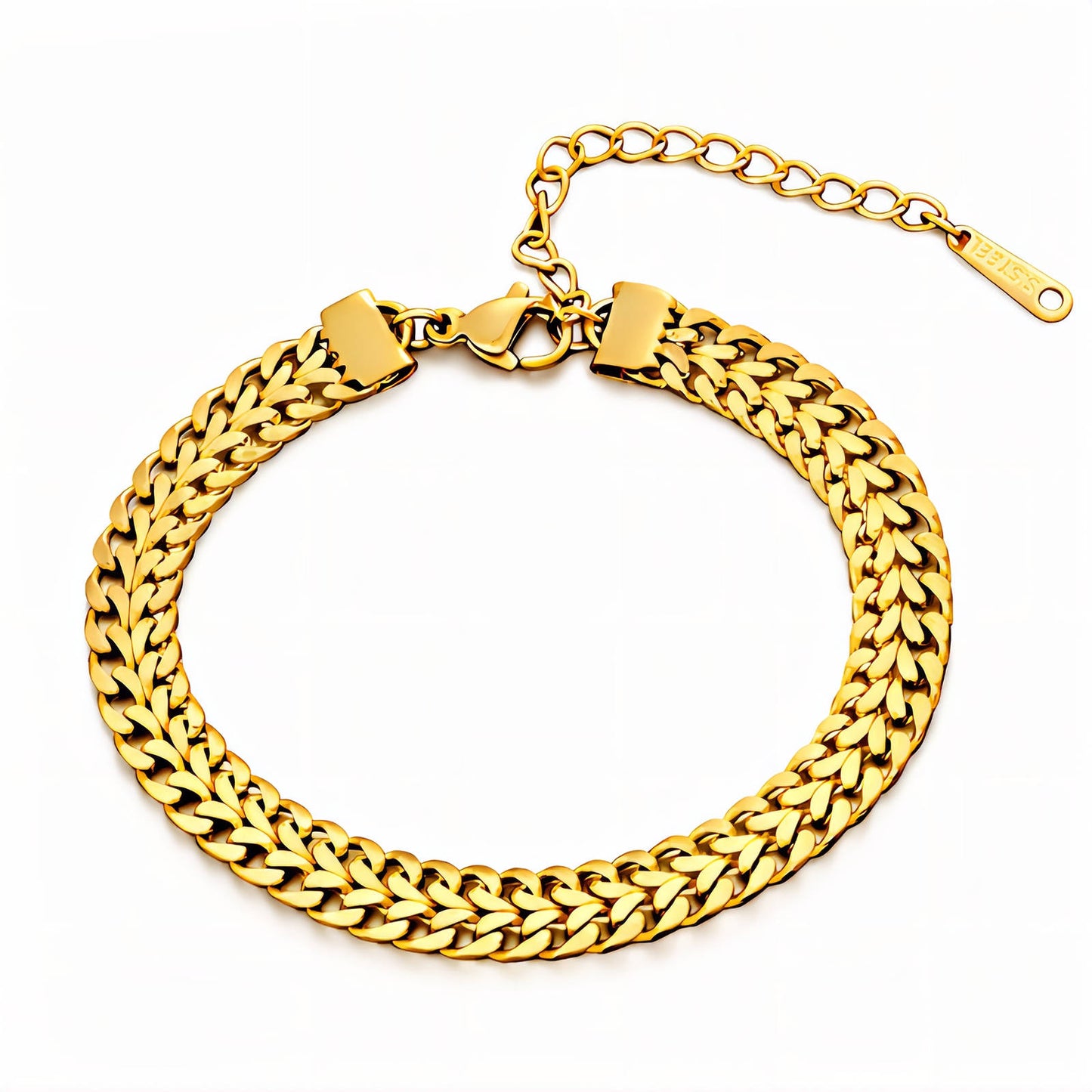 Gold chain bracelet on a white background