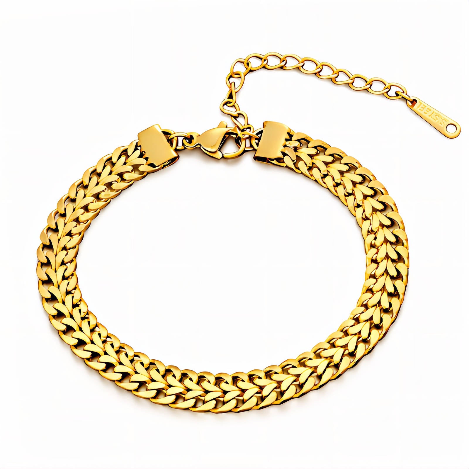 Gold chain bracelet on a white background