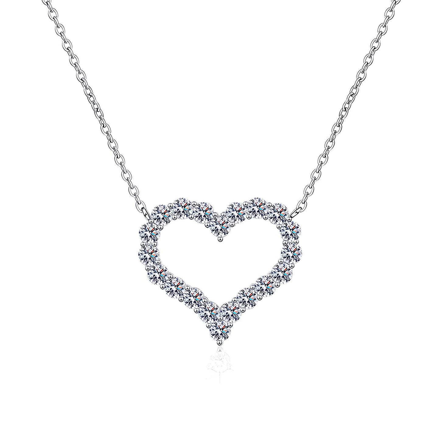 Heart-shaped diamond necklace on a white background