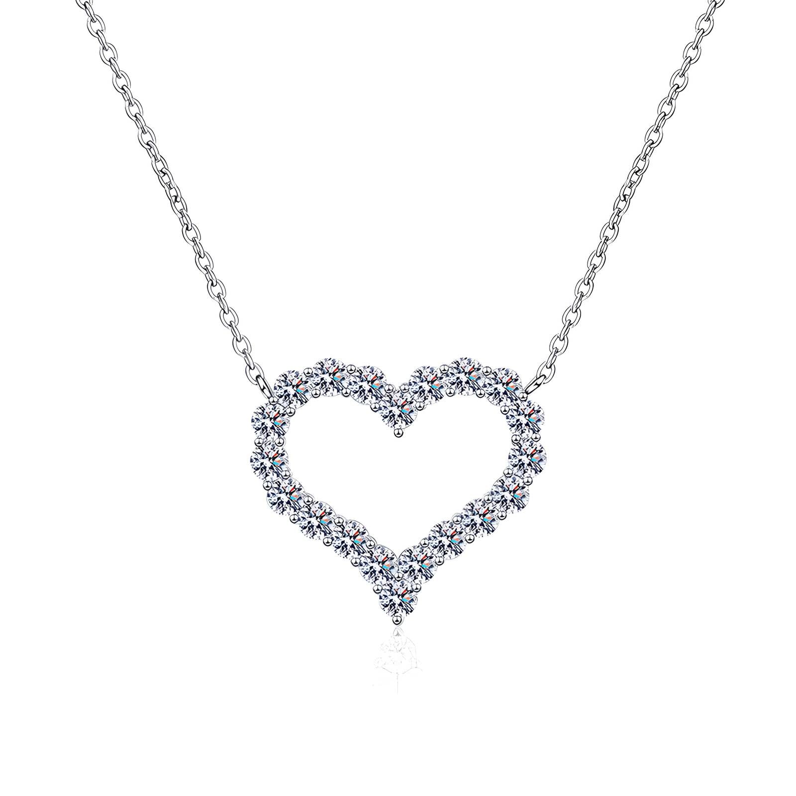 Heart-shaped diamond necklace on a white background