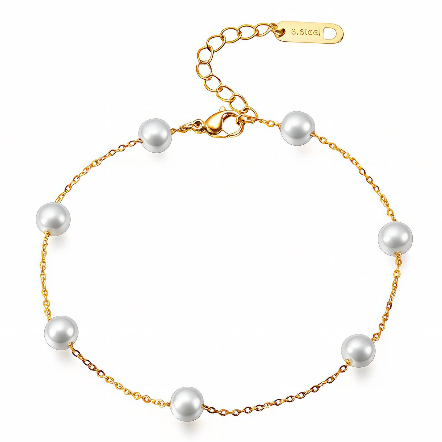 Gold bracelet with pearls on a white background