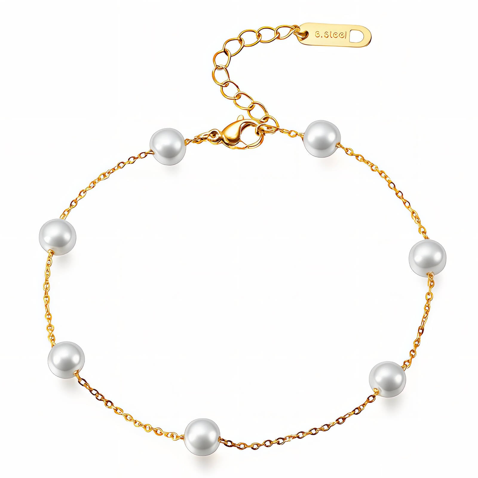 Gold bracelet with pearls on a white background