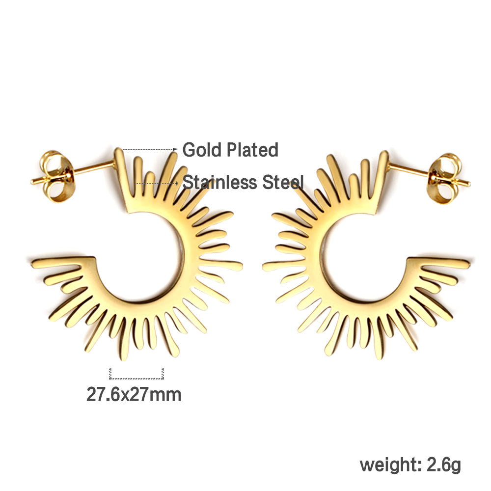 Gold-plated earrings with specifications on a white background